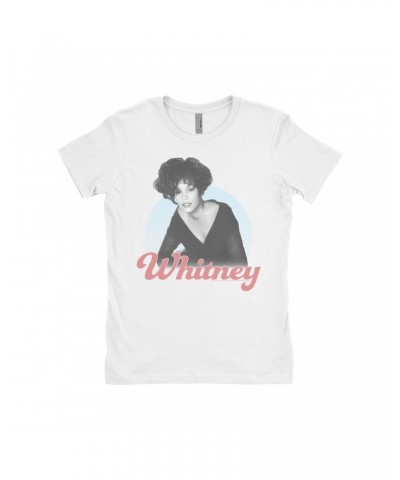 Whitney Houston Ladies' Boyfriend T-Shirt | 1990 Photo Pastel Design Shirt $14.24 Shirts