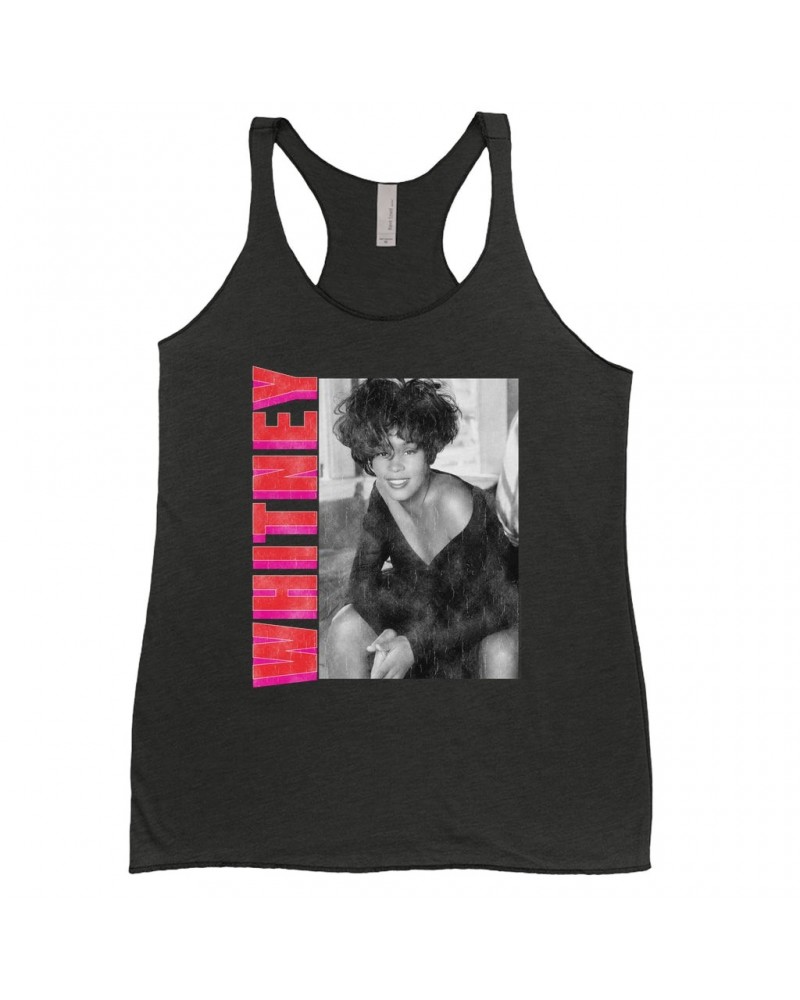 Whitney Houston Ladies' Tank Top | Whitney Pink And Red Design Distressed Shirt $11.24 Shirts