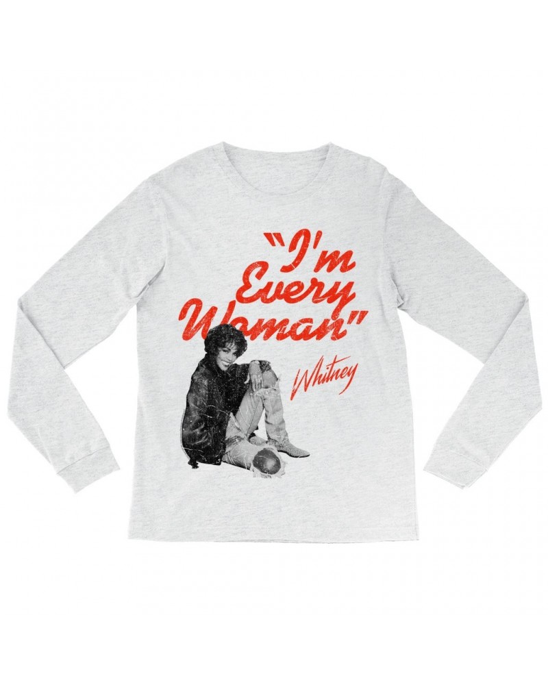 Whitney Houston Long Sleeve Shirt | I'm Every Woman Distressed Shirt $7.38 Shirts