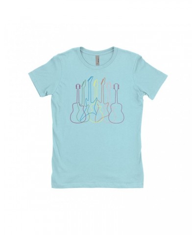 Music Life Ladies' Boyfriend T-Shirt | Spectrum Guitar Shapes Shirt $9.98 Shirts