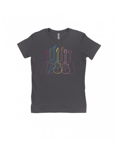 Music Life Ladies' Boyfriend T-Shirt | Spectrum Guitar Shapes Shirt $9.98 Shirts