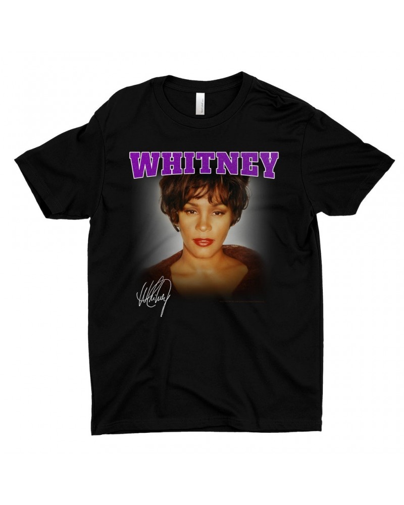 Whitney Houston T-Shirt | Whitney Close Up And Varsity Purple Logo Shirt $11.31 Shirts