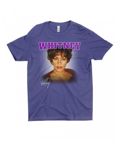 Whitney Houston T-Shirt | Whitney Close Up And Varsity Purple Logo Shirt $11.31 Shirts