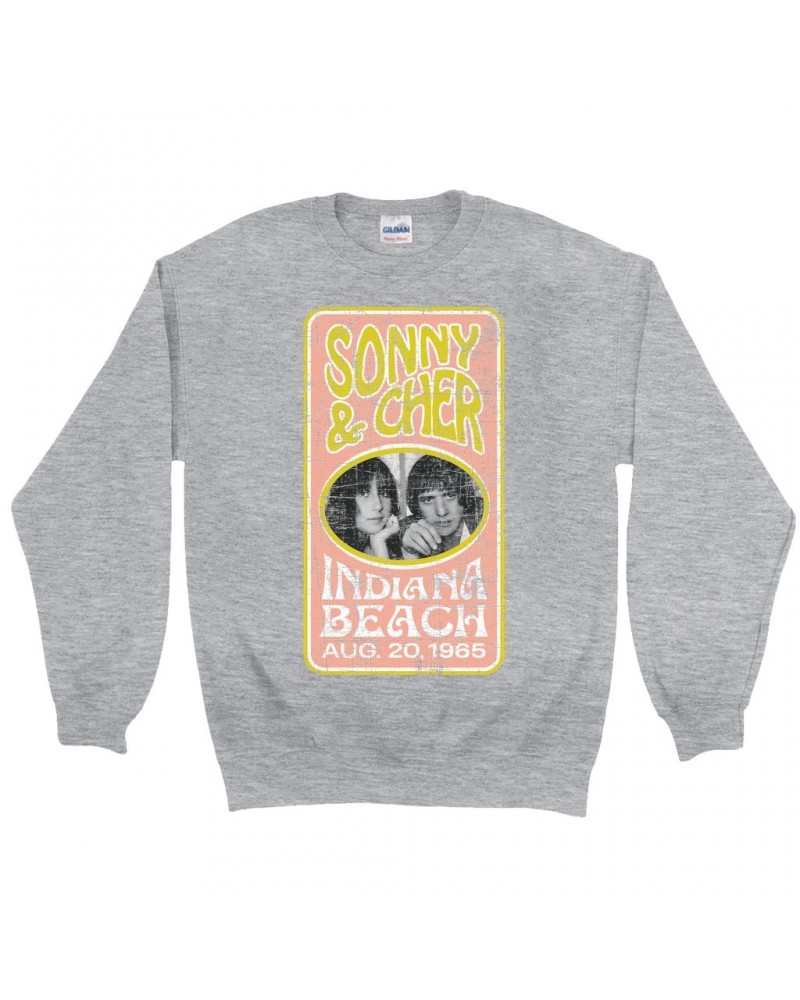 Sonny & Cher Sweatshirt | Indiana Beach Peach And Avocado Concert Banner Distressed Sweatshirt $15.62 Sweatshirts