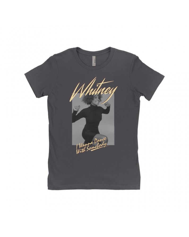 Whitney Houston Ladies' Boyfriend T-Shirt | I Wanna Dance With Somebody Ivory Design Shirt $6.87 Shirts