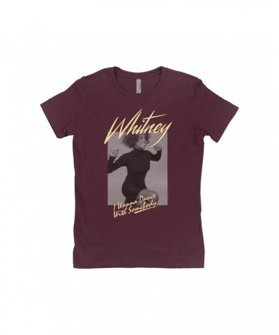 Whitney Houston Ladies' Boyfriend T-Shirt | I Wanna Dance With Somebody Ivory Design Shirt $6.87 Shirts