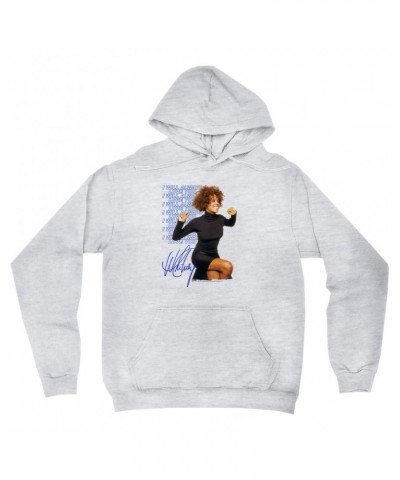 Whitney Houston Hoodie | I Will Always Love You Blue Repeating Image Distressed Hoodie $5.54 Sweatshirts