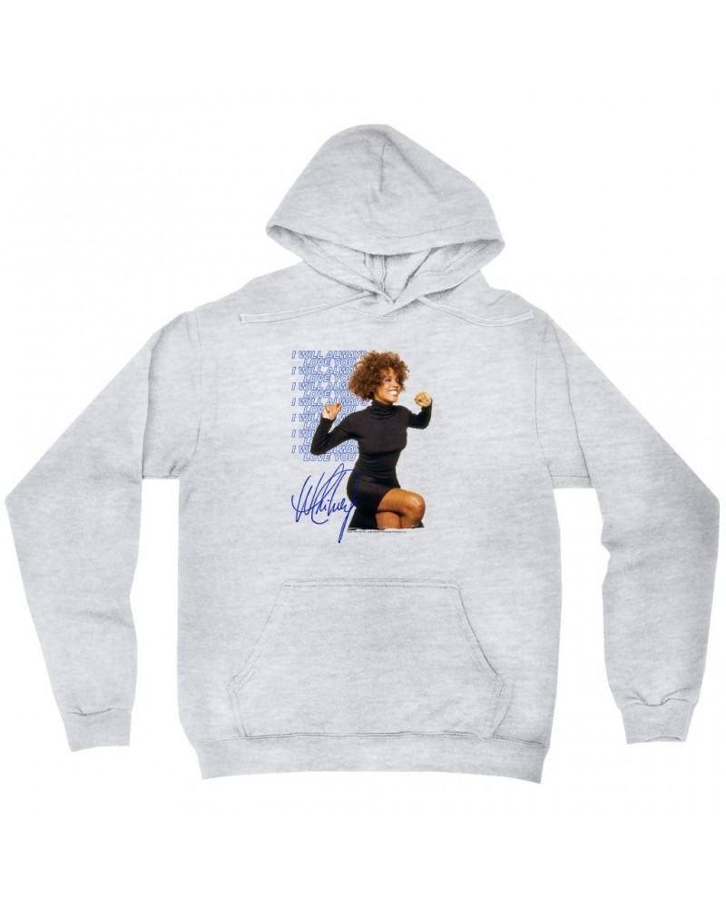 Whitney Houston Hoodie | I Will Always Love You Blue Repeating Image Distressed Hoodie $5.54 Sweatshirts