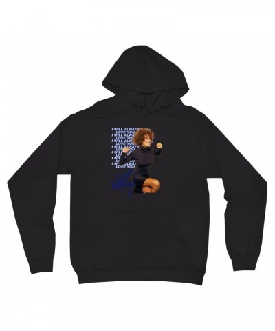 Whitney Houston Hoodie | I Will Always Love You Blue Repeating Image Distressed Hoodie $5.54 Sweatshirts