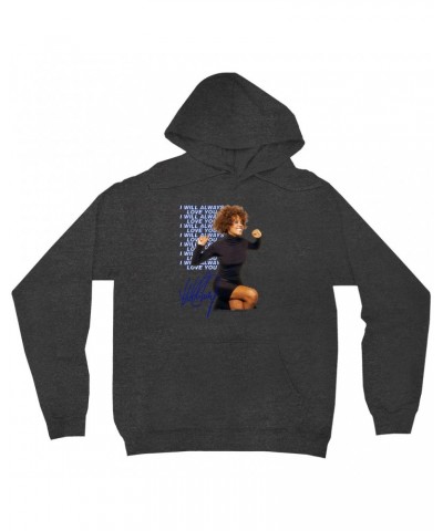 Whitney Houston Hoodie | I Will Always Love You Blue Repeating Image Distressed Hoodie $5.54 Sweatshirts