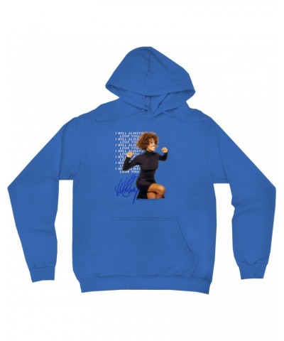 Whitney Houston Hoodie | I Will Always Love You Blue Repeating Image Distressed Hoodie $5.54 Sweatshirts