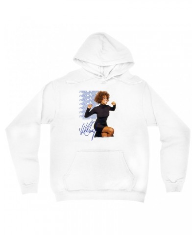 Whitney Houston Hoodie | I Will Always Love You Blue Repeating Image Distressed Hoodie $5.54 Sweatshirts